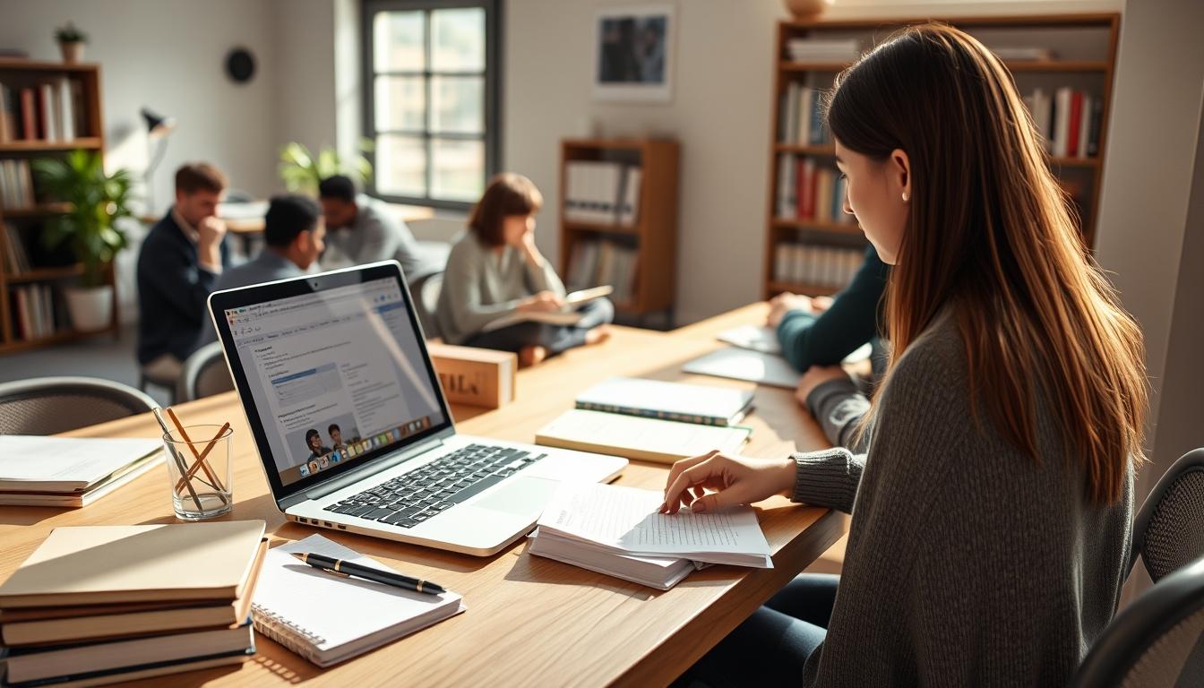 Student using a study guide to organize academic notes